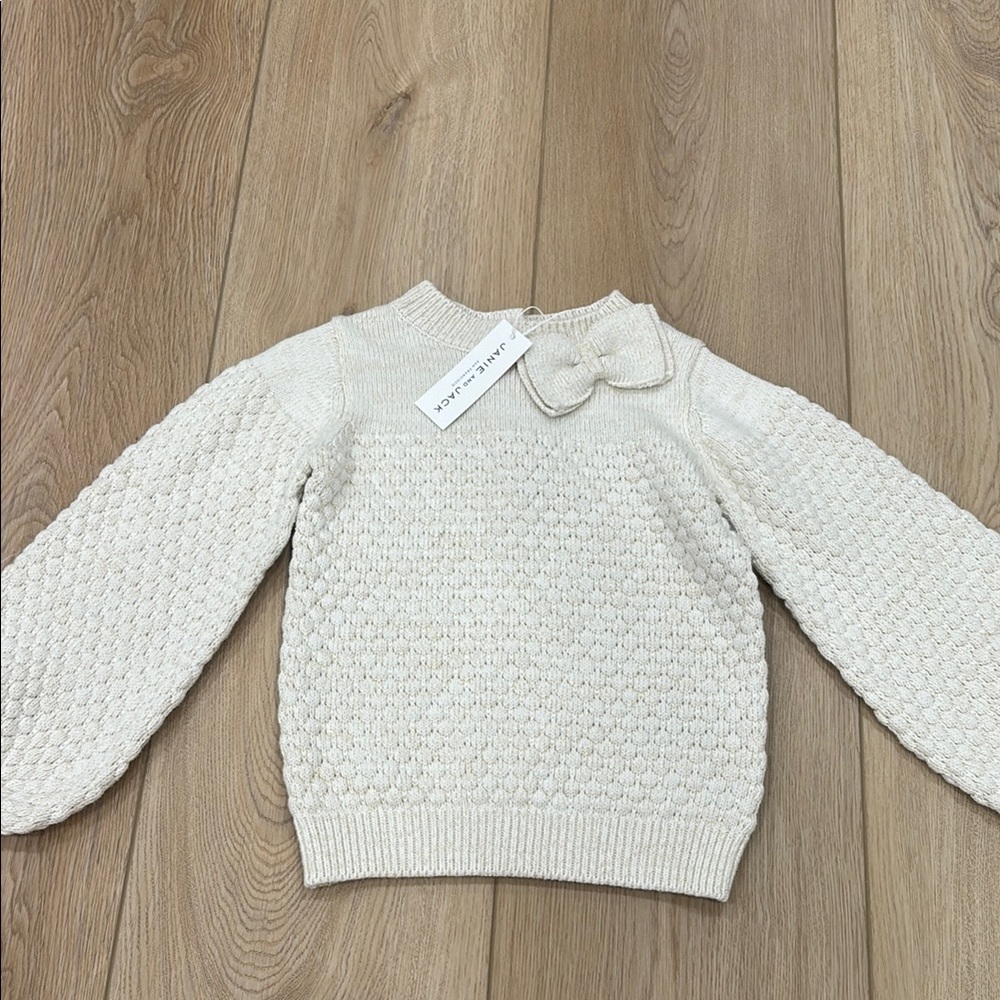 Janie and Jack Cream Crew Neck Sweater with Textured Knit